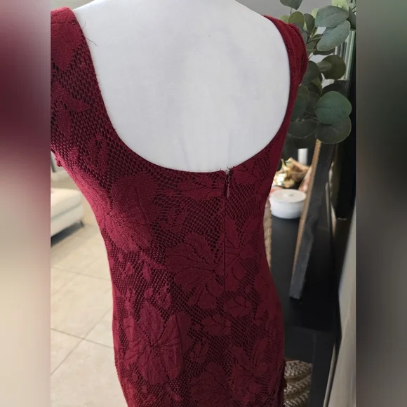 Free People Shell Game Embellished Burgundy Lace Dress - Picture 6 of 8